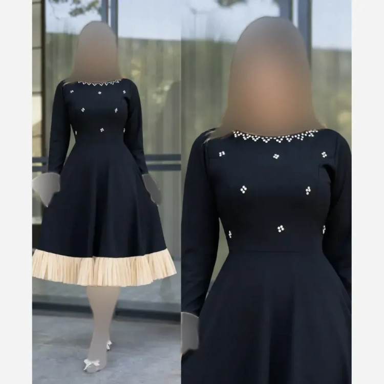 پیراهن مجلسی زنانه مدل دانیلا جنس دالقیچ و تور رنگ مشکی قد 130