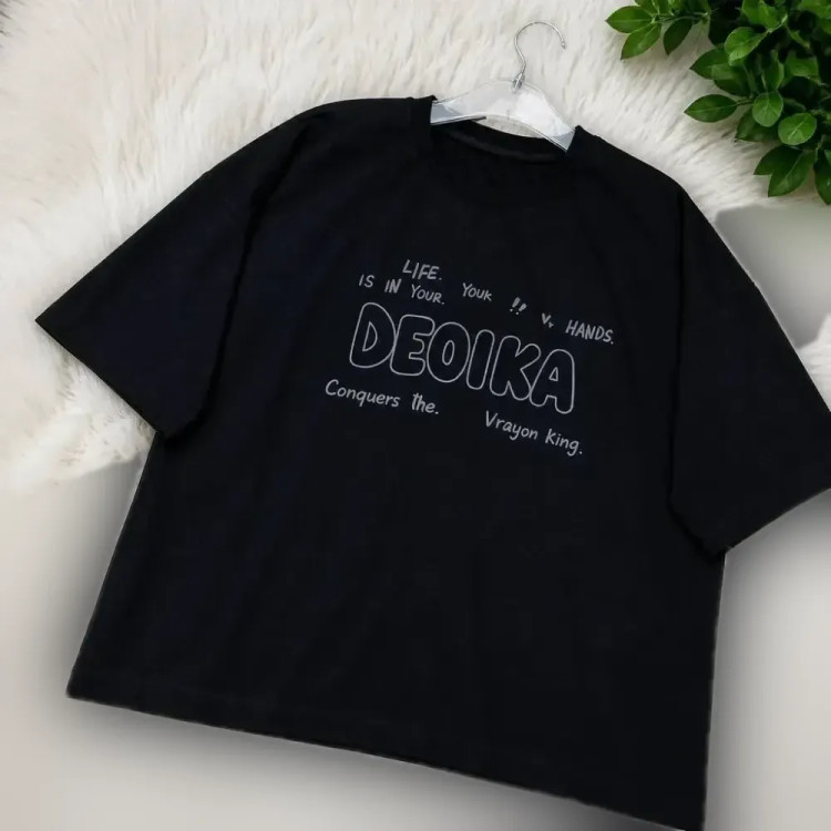 تیشرت باکسی زنانه نخ پنبه مشکی فری سایز تا 50