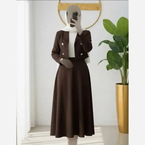 ست کت و دامن زنانه مدل دریا یقه آرشال جنس مازراتی درجه یک