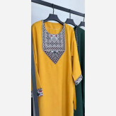 پیراهن زنانه مدل روژا جنس شانتون صوفیا رنگ خردلی سایز فری 38 تا 48
