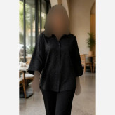 شومیز زنانه نگیندار جنس السا وارداتی رنگ مشکی فریسایز