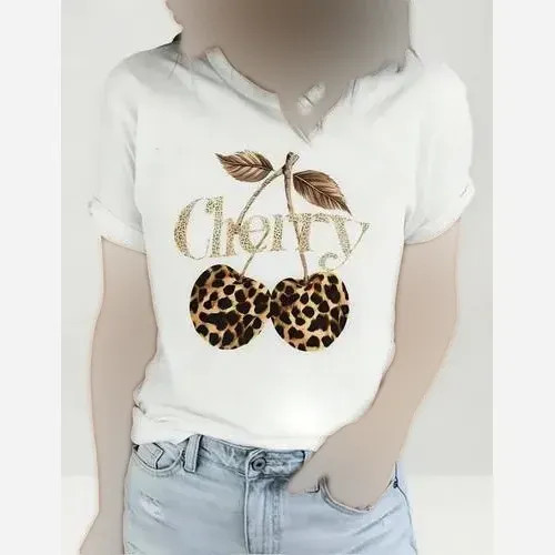 تیشرت زنانه طرح CHERRY جنس سوپر پنبه رنگ سفید فری سایز 38 تا 48