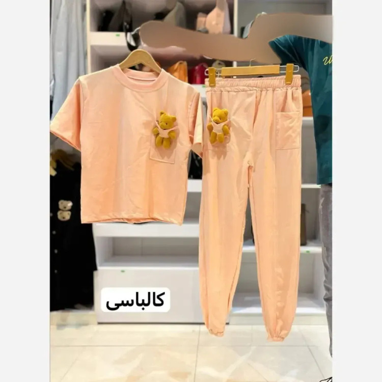 ست تیشرت و شلوار راحتی زنانه طرح عروسکی جنس پنبه ای فری سایز