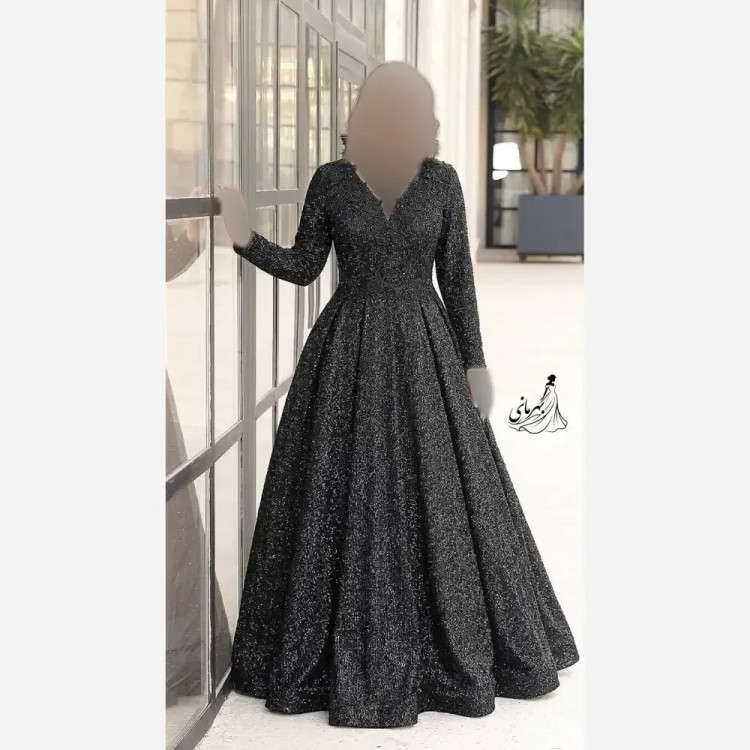 پیراهن مجلسی زنانه دانتل چمنی سنگدوزی شده کاپدار و آستردار سایز بزرگ 40 تا 58