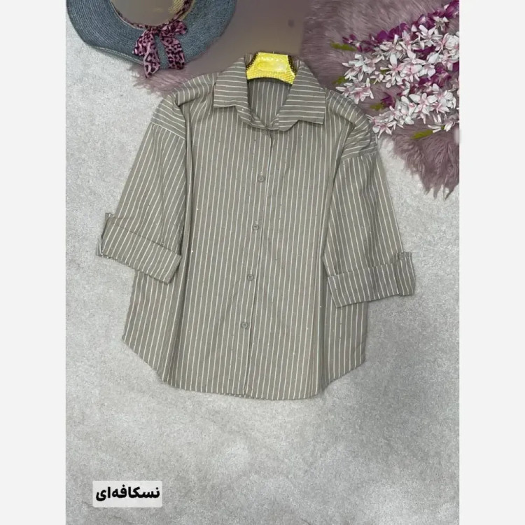 شومیز لنین راه راه نگین کوبی شده زنانه فری سایز 38 تا 46