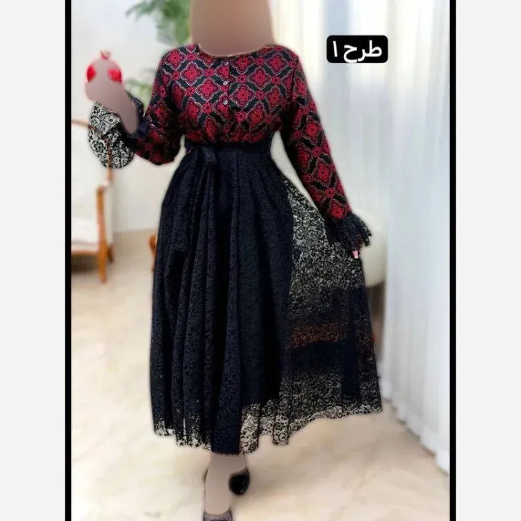 پیراهن مجلسی زنانه مدل فاخر بالاتنه تافته و دامن دانتل فری سایز 38 تا 46