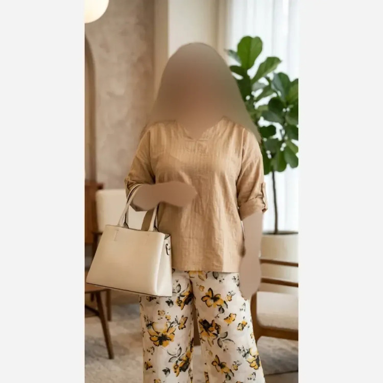 ست شومیز لنین و دامن شانتون اسلپ زنانه مدل آفاق فری سایز