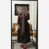 ست سه تیکه زنانه مدل نایلا شامل شومیز کرپ بوگاتی و دامن لینن پلاس با کمربند
