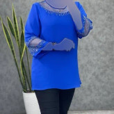 شومیز زنانه قواره دار مدل شیما سایز بزرگ تا 60 با تزئین نگین DMC