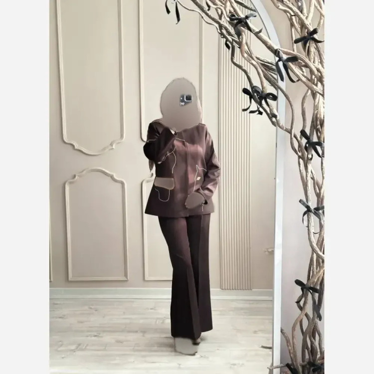 کت شلوار زنانه گلدوزی شده مدل الینا جنس سوپر مازراتی اعلا