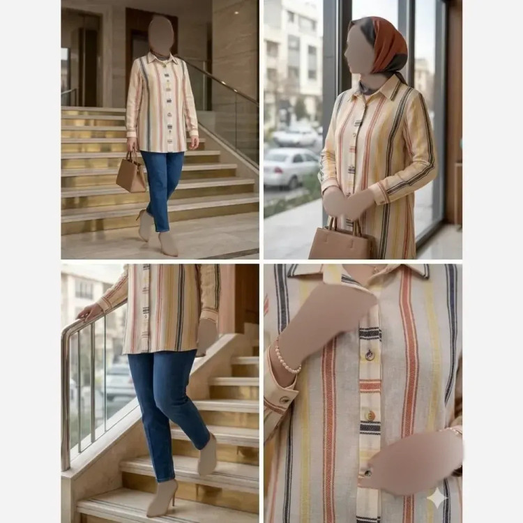 شومیز یقه مردانه لینن ترک مدل ژینا مناسب سایز 36 تا 48