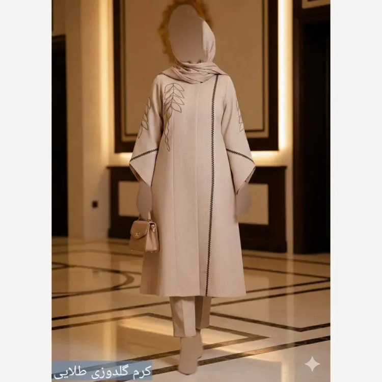 مانتو گلدوزی شده مدل رویسا جنس شانتون اسلپ درجه یک سایز 38 تا 56