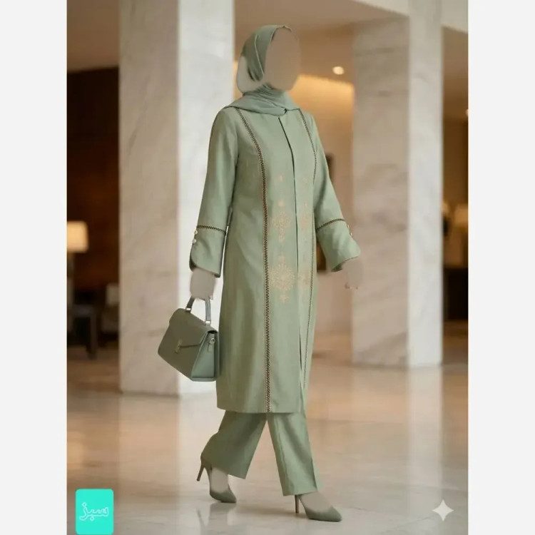 مانتو گلدوزی شده زنانه مدل آوا پارچه شانتون اسلپ سایز 36 تا 56