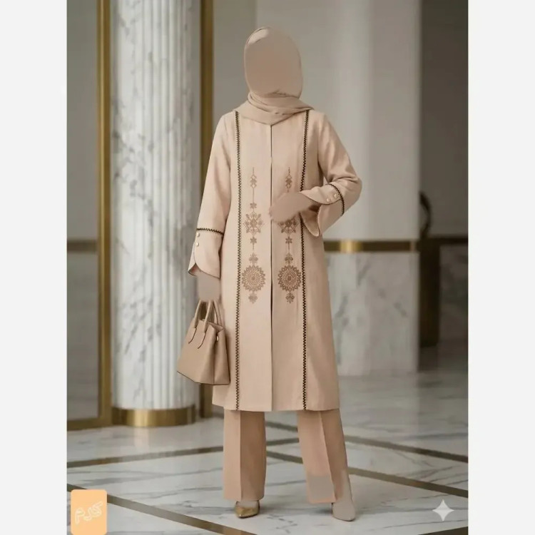 مانتو گلدوزی شده زنانه مدل آوا پارچه شانتون اسلپ سایز 36 تا 56