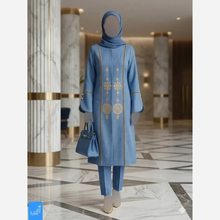 مانتو گلدوزی شده زنانه مدل آوا پارچه شانتون اسلپ سایز 36 تا 56