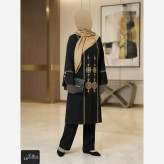 مانتو گلدوزی شده زنانه مدل آوا پارچه شانتون اسلپ سایز 36 تا 56