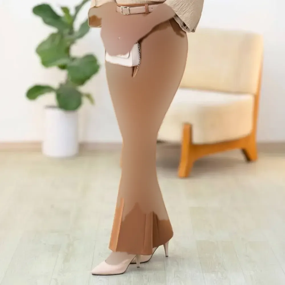 شلوار دمپا مجلسی زنانه پارچه مازراتی رنگ نسکافه ای سایز بزرگ