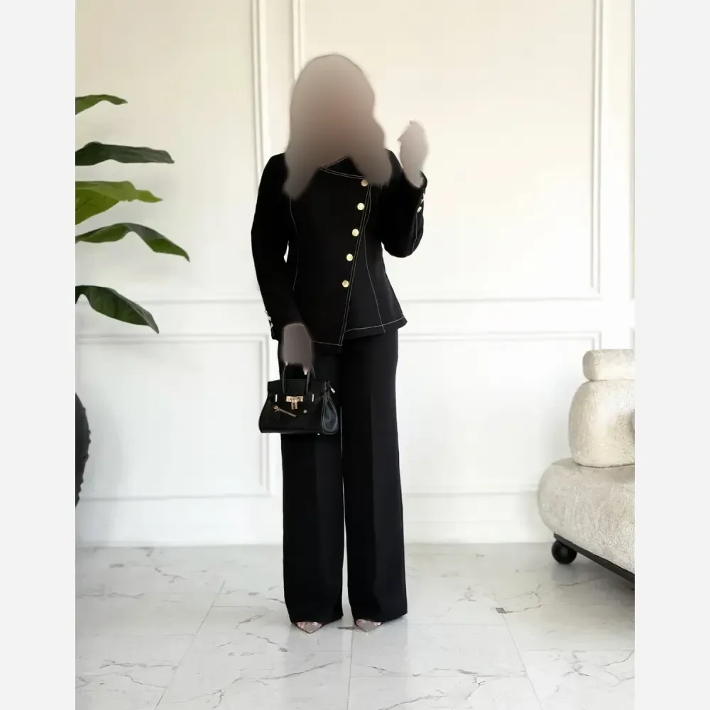 کت شلوار زنانه مدل لاله جنس کرپ مازراتی رنگ مشکی