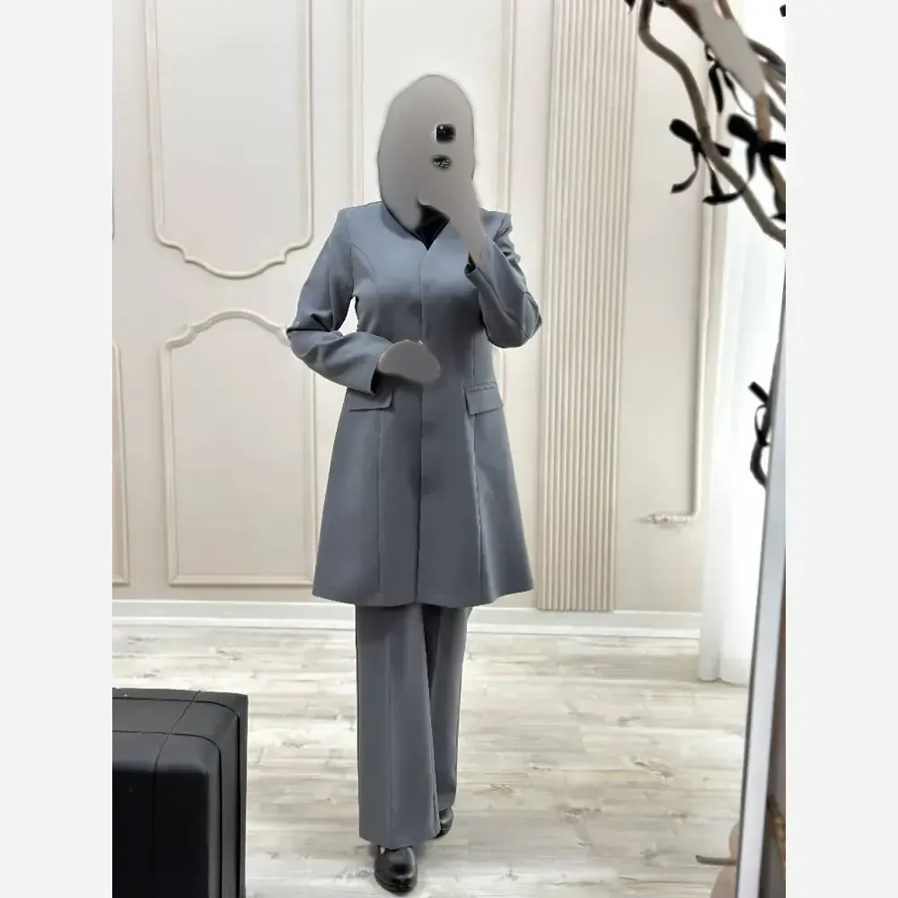 ست مانتو و شلوار اداری زنانه مدل مرجان پارچه سوپر مازراتی با شلوار بوتکات