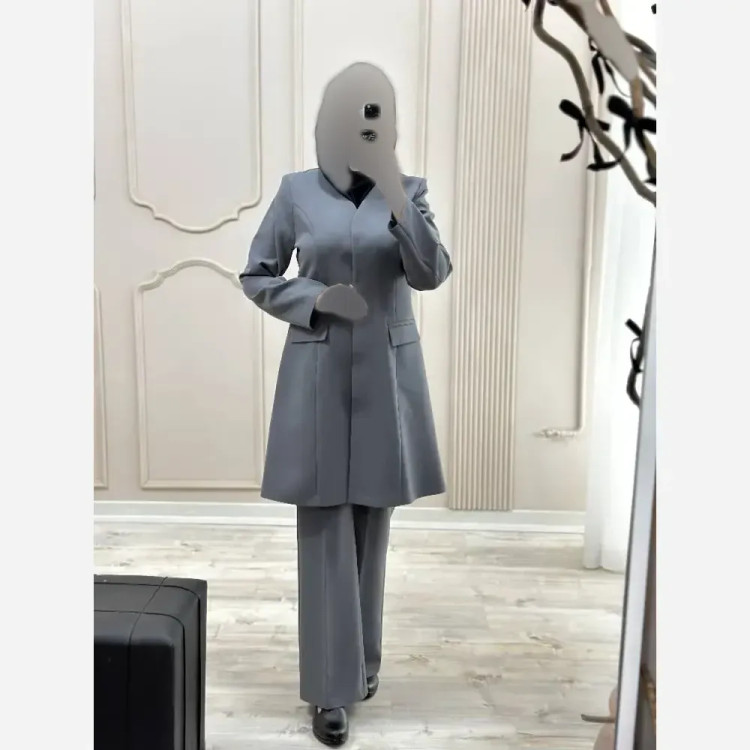 ست مانتو و شلوار اداری زنانه مدل مرجان پارچه سوپر مازراتی با شلوار بوتکات
