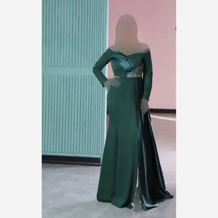 پیراهن مجلسی زنانه مدل نیلسا پارچه مازراتی و ساتن سنگدوزی شده سایز 38 تا 50