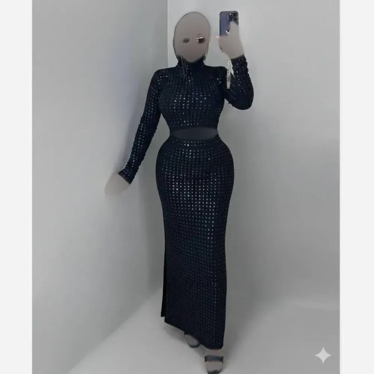 ست کراپ و دامن مخمل نگین دار مجلسی زنانه سایز 36 تا 48