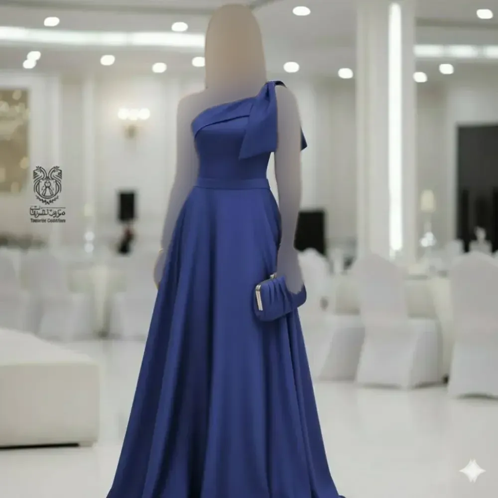 پیراهن زنانه مجلسی ساتن آمریکایی مدل سرشانه پاپیون سبک رومی
