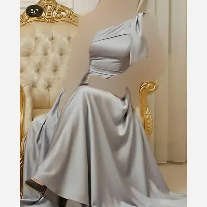 پیراهن زنانه مجلسی ساتن آمریکایی مدل سرشانه پاپیون سبک رومی