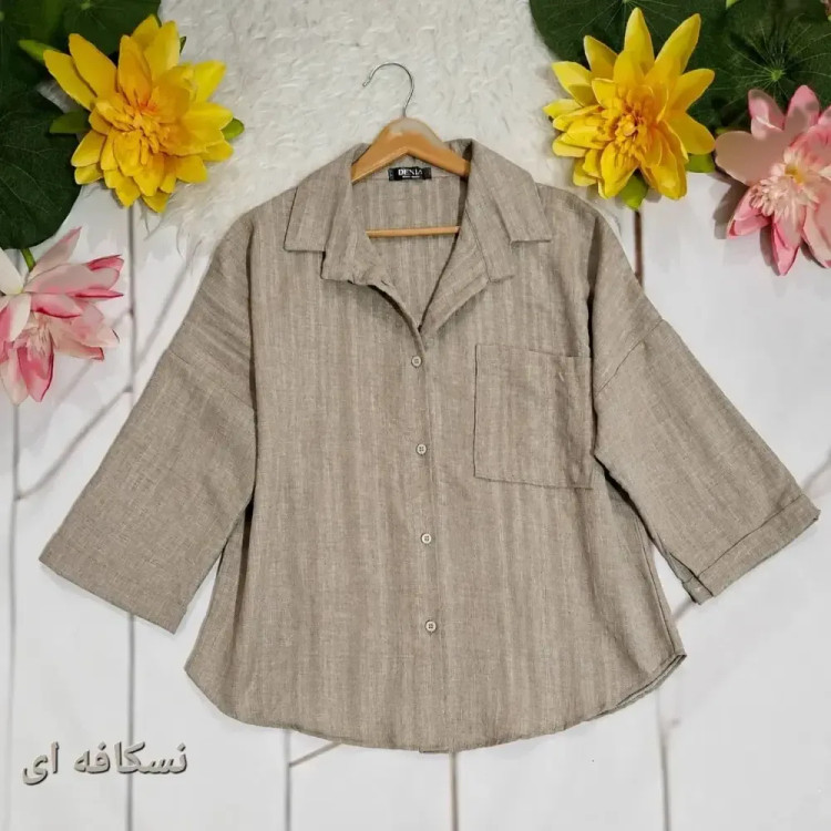 شومیز باکسی نیمه کیمونو آستین سه ربع جنس شانتون صوفیا فری سایز