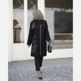 مانتو زنانه شانتون گلدوزی شده سایز بزرگ مدل گل مخمل قد 94