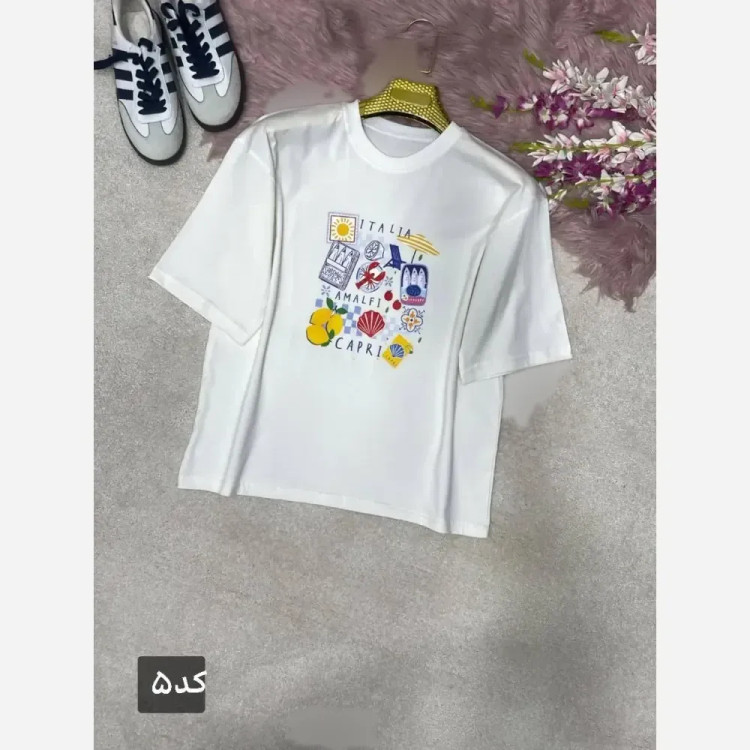 تیشرت چاپی زنانه طرح دریا نخ پنبه فری سایز 38 تا 46