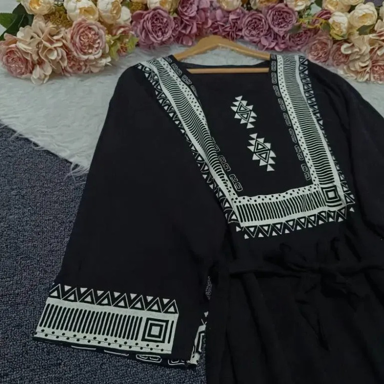 پیراهن ساحلی زنانه نخی بلند مشکی فری سایز (38-48)