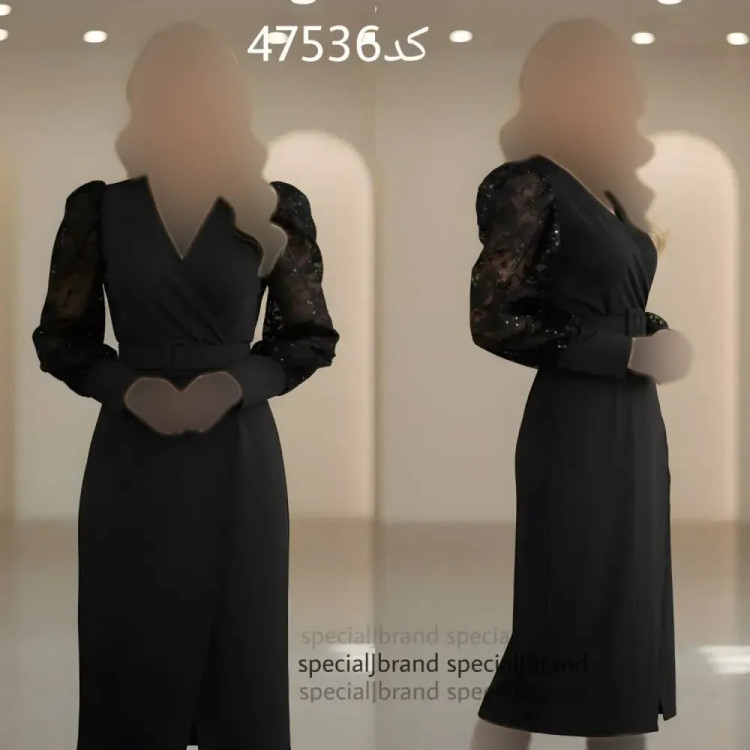 تونیک مجلسی زنانه مشکی جنس غواصی و گیپور پولکی سایز 48 تا 50