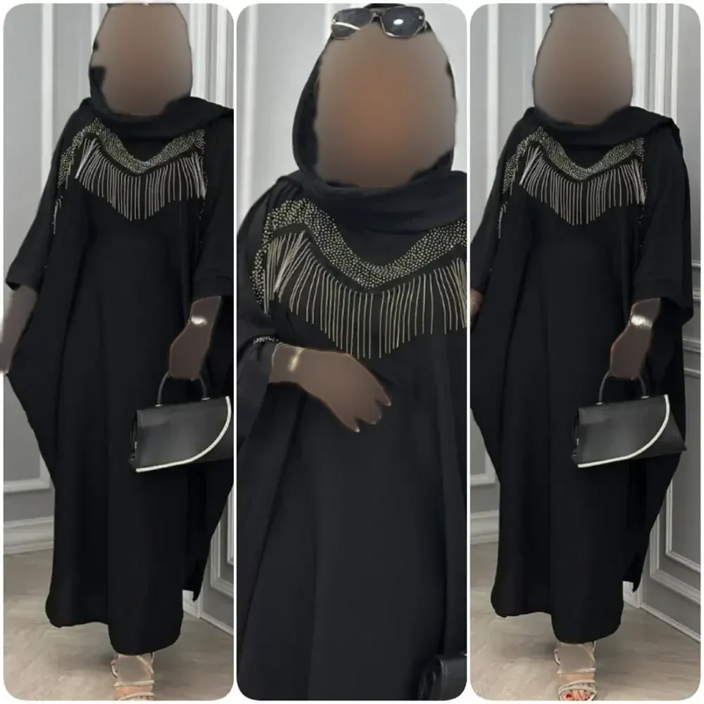 عبای زنانه مدل زنجیری جنس الیزه رنگ مشکی فری سایز