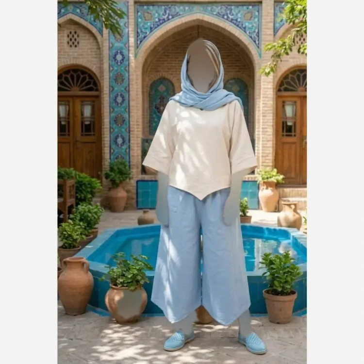 ست شومیز و شلوار زنانه الیاف طبیعی سایز 38 تا 46