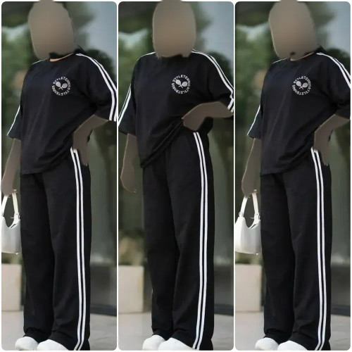 ست تیشرت و شلوار زنانه مدل نیکیتا جنس پنبه گلکسی رنگ مشکی سایز فری سایز