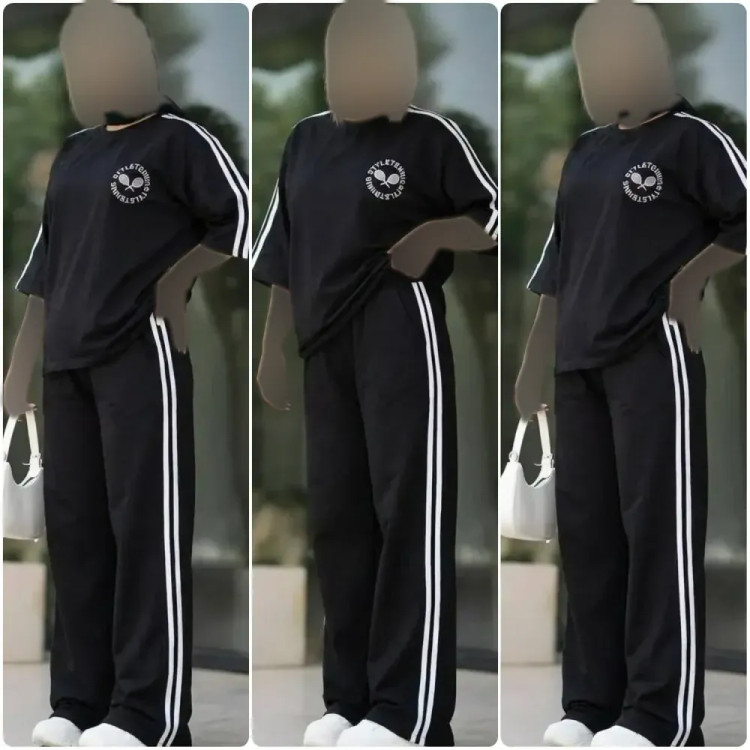 ست تیشرت و شلوار زنانه مدل نیکیتا جنس پنبه گلکسی رنگ مشکی سایز فری سایز