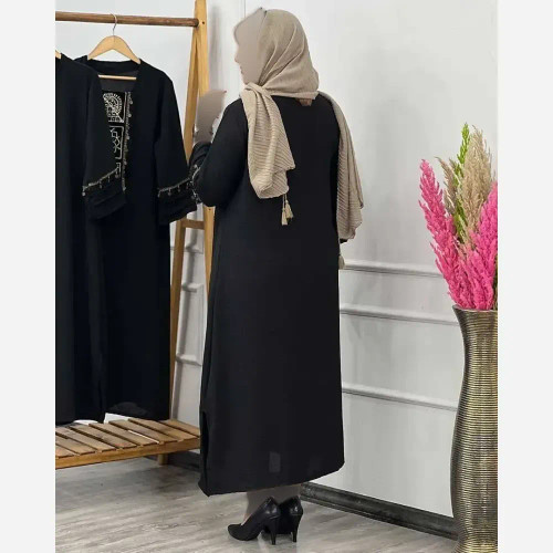 مانتو زنانه مدل دلارام جنس شانتون رنگ مشکی فری سایز 38 تا 46 چاکدار