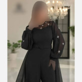 اورال مجلسی زنانه مدل جسیکا با پارچه غواصی و کرپ حریر نگیندوزی شده