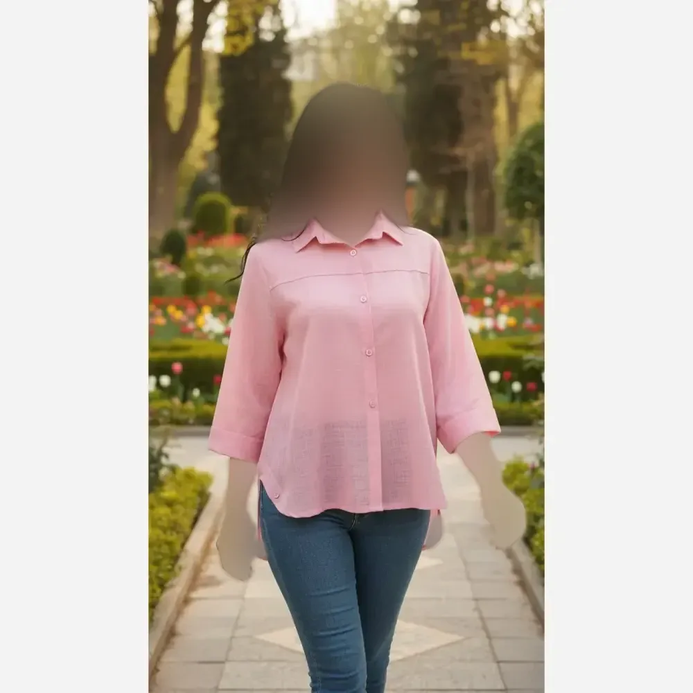 شومیز زنانه بغل دکمه جنس شیشهای فری سایز مناسب 38 تا 46