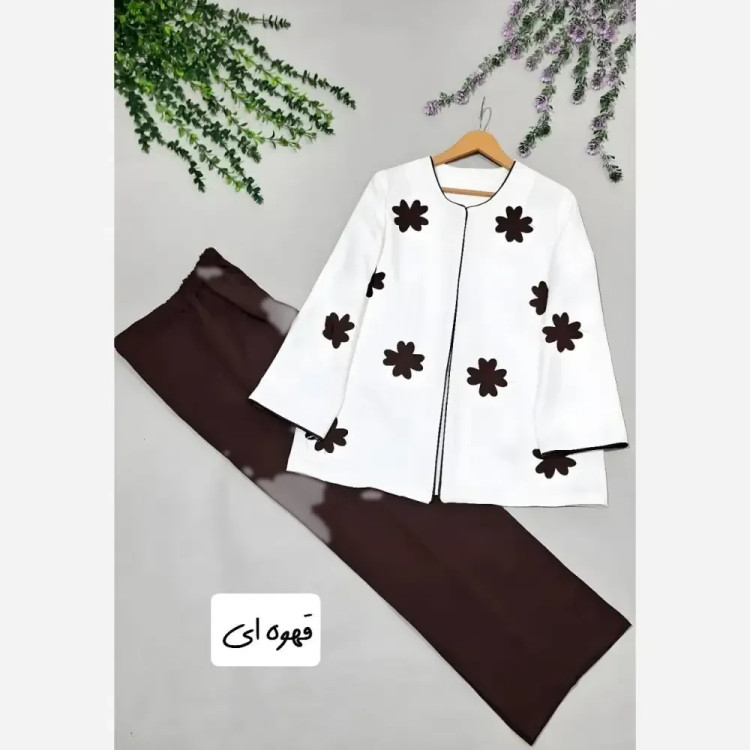 کت و شلوار زنانه گلدار مازراتی نخ توییست درجه یک مزونی