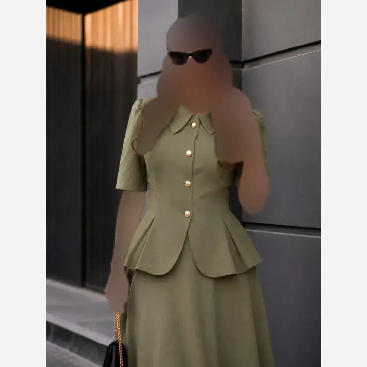 ست کت و دامن زنانه لینن مدل ایووری شیک و مینیمال