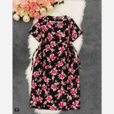 پیراهن نخی زنانه کمربنددار فری سایز تا 48