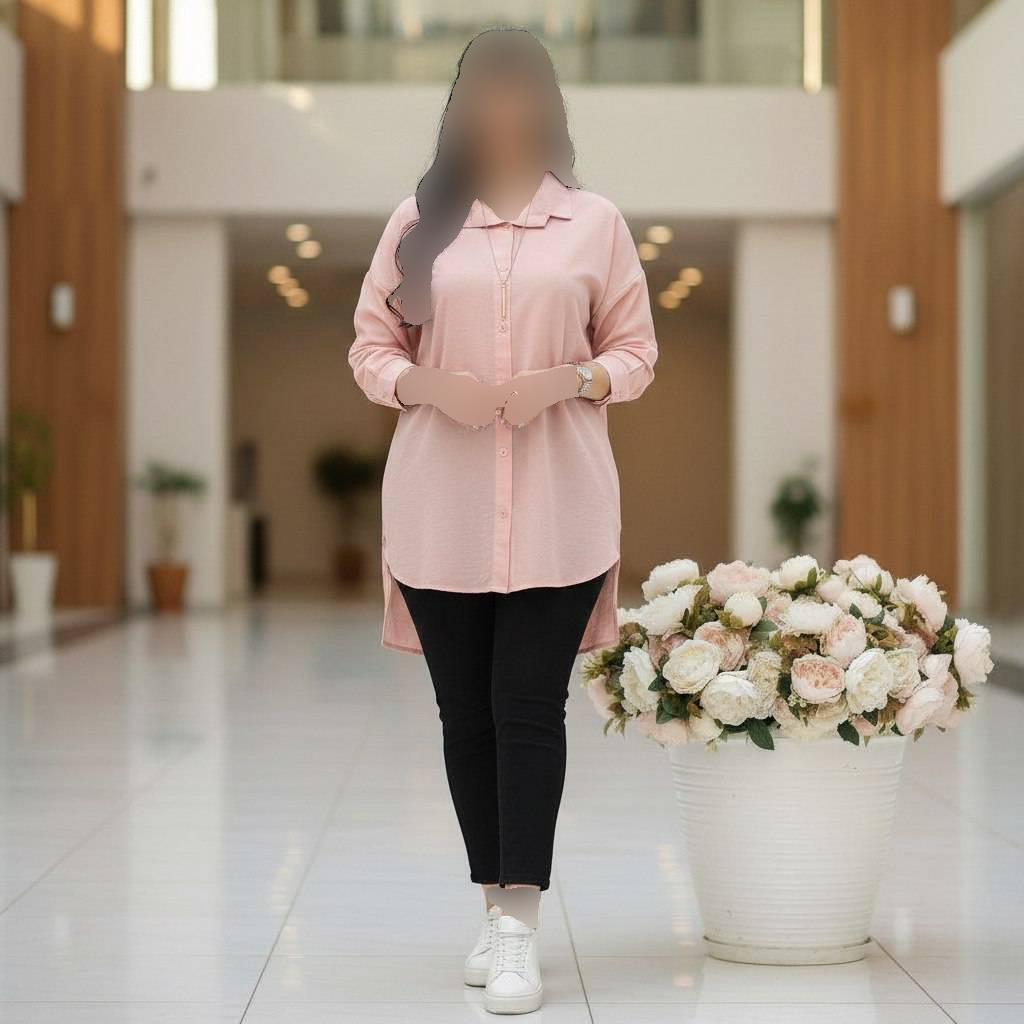 شومیز مانتویی زنانه مدل سلین جنس لنین پنبه درجه یک فری سایز