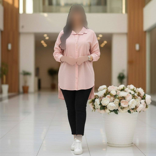 شومیز مانتویی زنانه مدل سلین جنس لنین پنبه درجه یک فری سایز