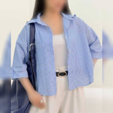 شومیز زنانه باکسی راه راه جنس لنین نخ