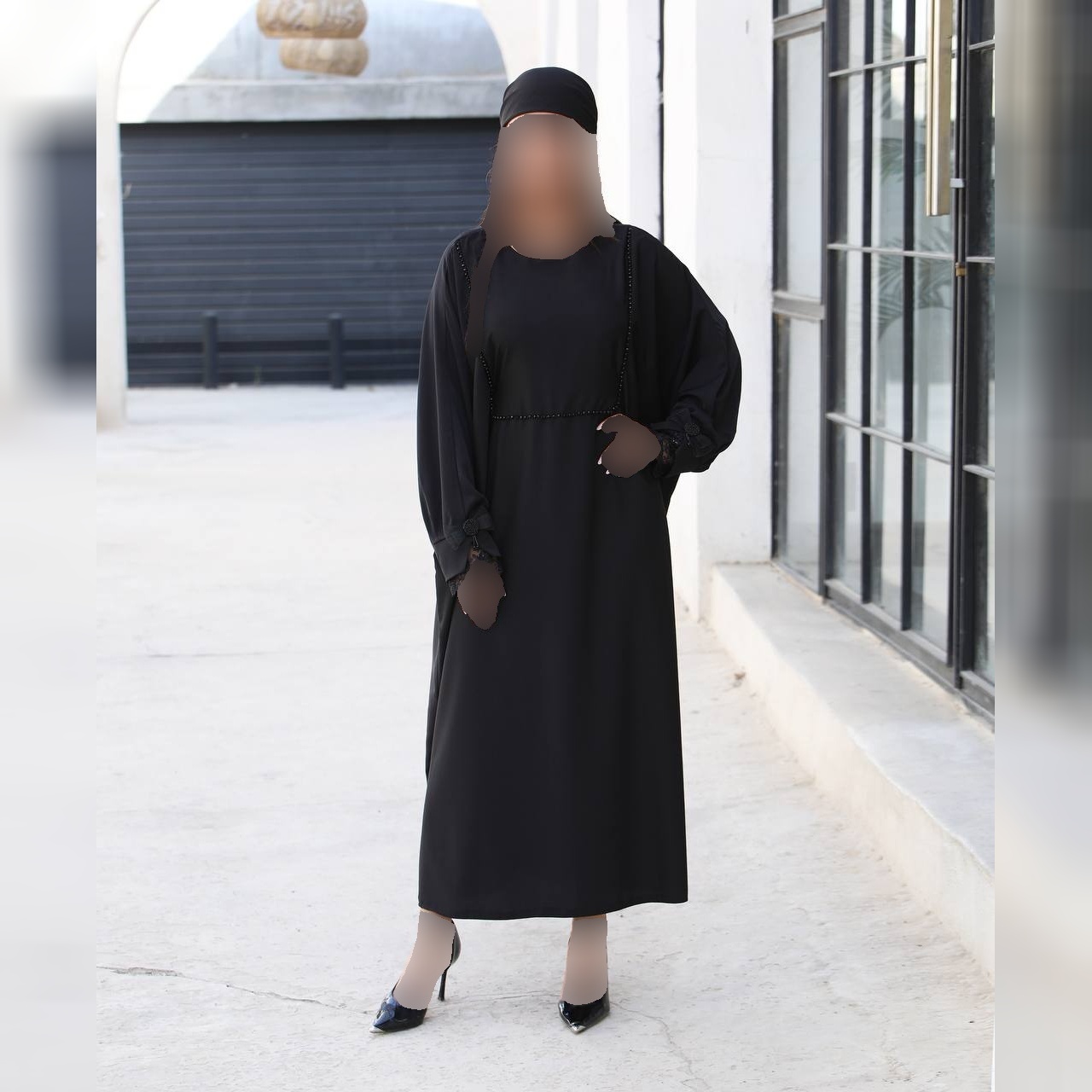 مانتو عبایی آستین پاپیونی کرپ الیزه