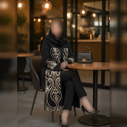 مانتو کتی بلند با خرجکار سوزن دوزی طرح اسلیمی