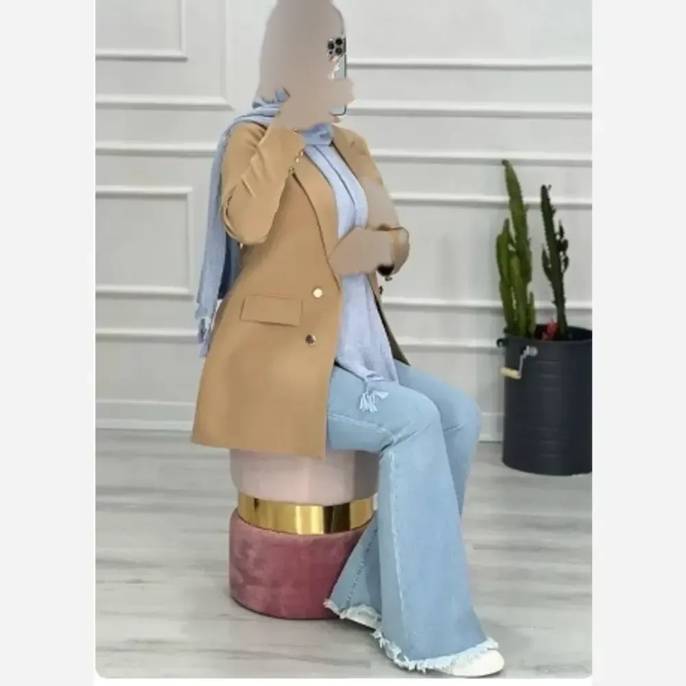 کت زنانه سایز بزرگ کرپ مازراتی رنگ کرمی