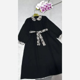 مانتو پیراهنی نوار پلنگی جنس لینزی خرجکار بوگاتی رنگ مشکی فری سایز